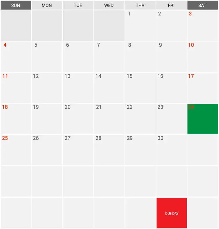 Closing date on Calendar