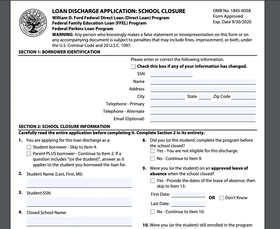 Official Student Loan Discharge Form